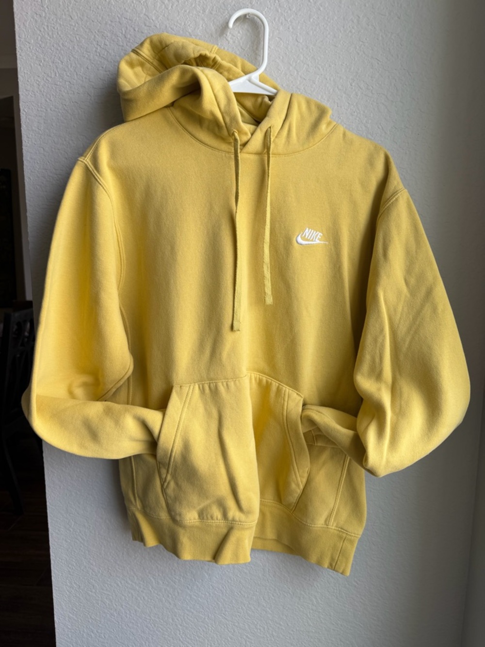 Nike Club Fleece Yellow Hoodie with White Logo Tag